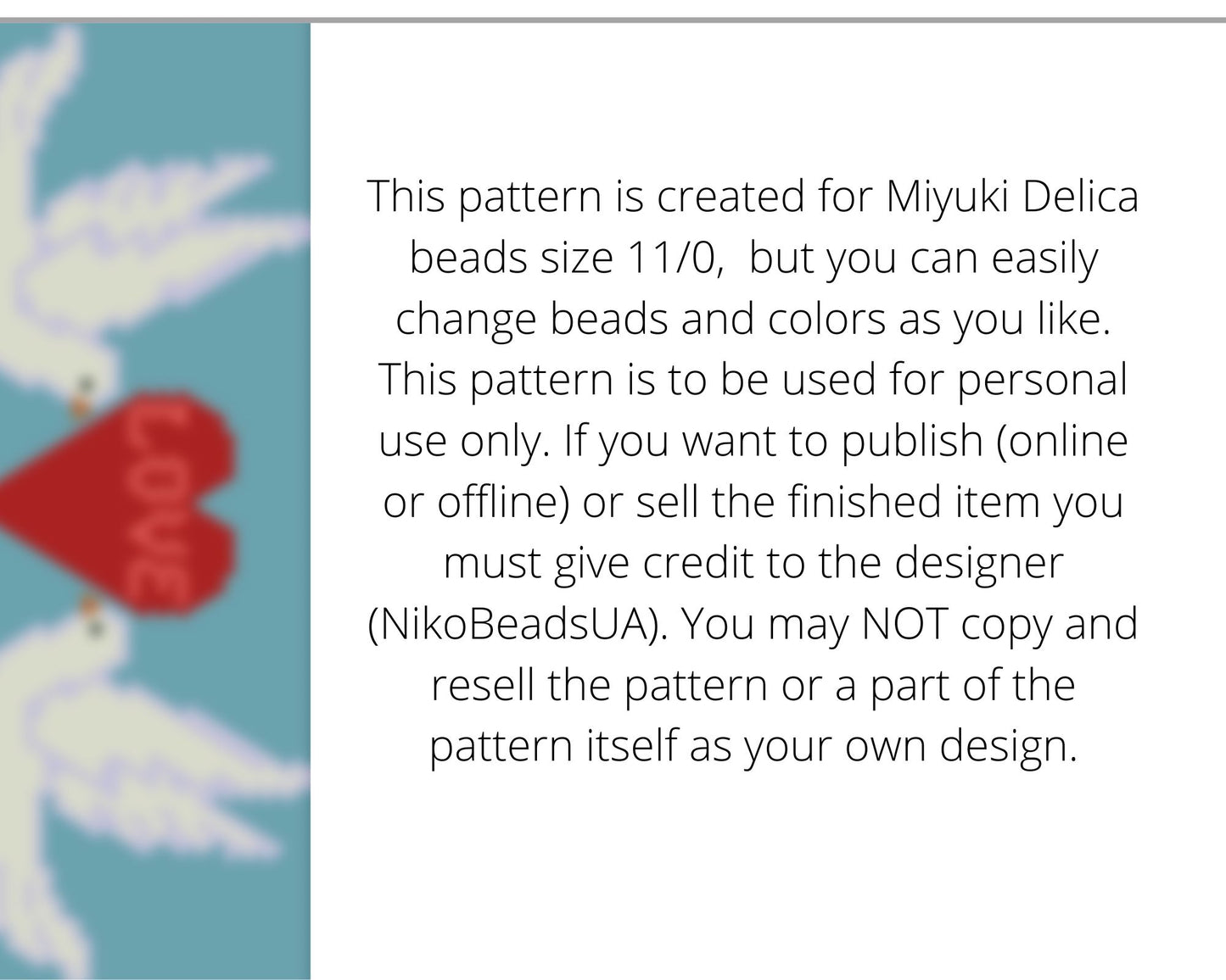 Doves and Heart even peyote and loom patterns for beaded bracelet