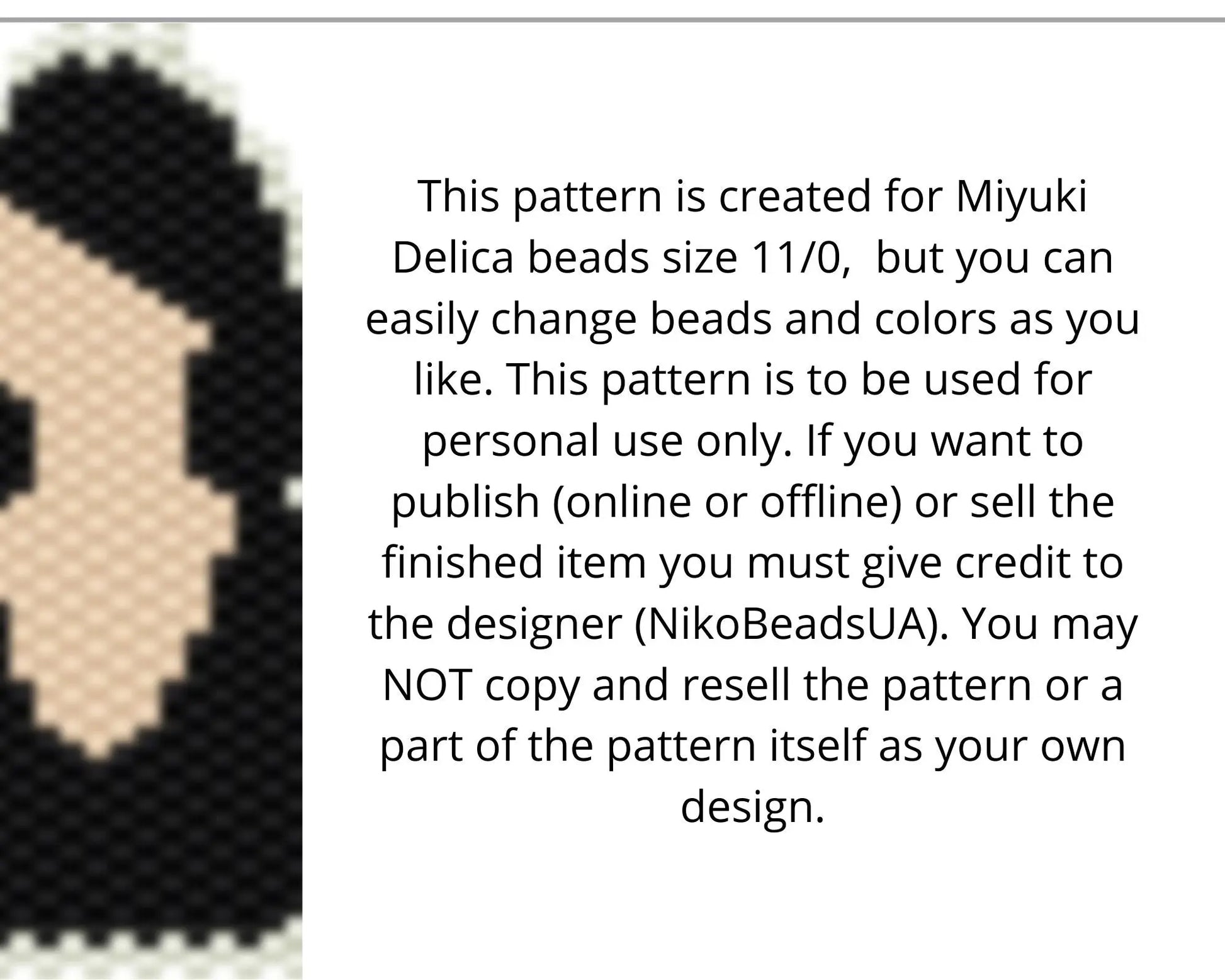 Lady in Hat Brick Stitch pattern for beaded pendant and earrings NikoBeadsUA