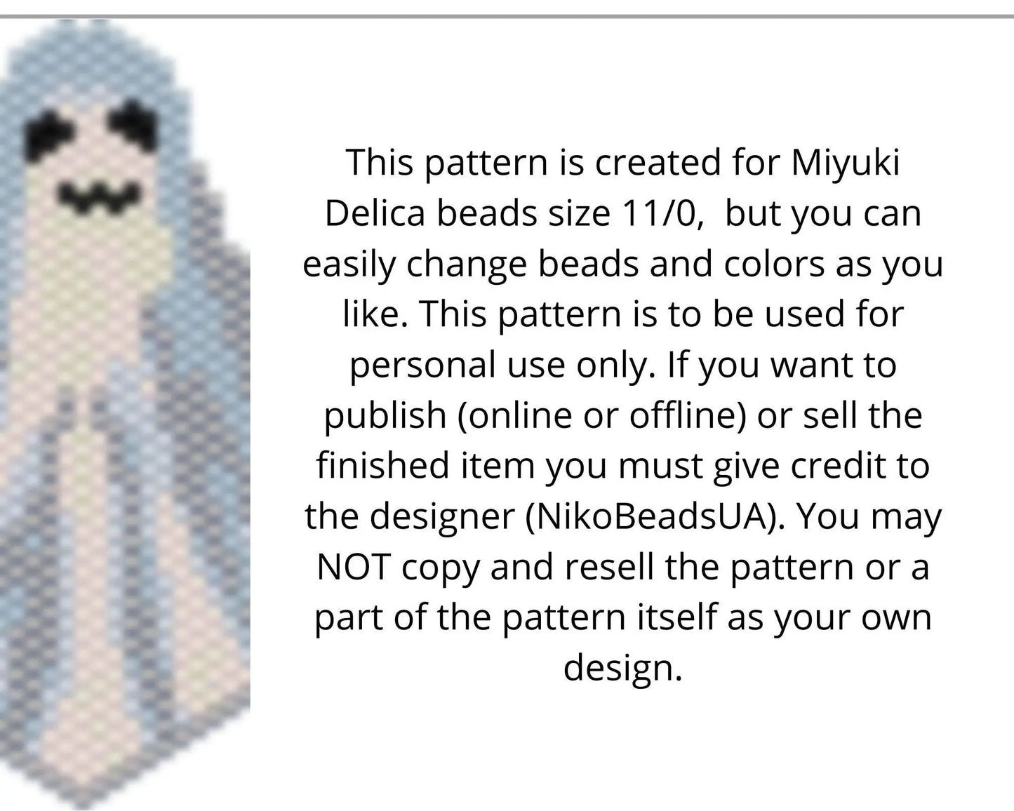 Ghost Brick Stitch pattern for beaded pendant and earrings - NikoBeadsUA