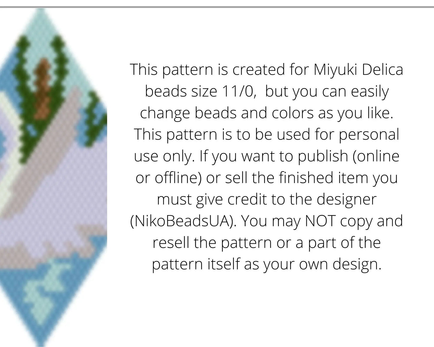 Swan Brick Stitch pattern for beaded pendant and earrings NikoBeadsUA