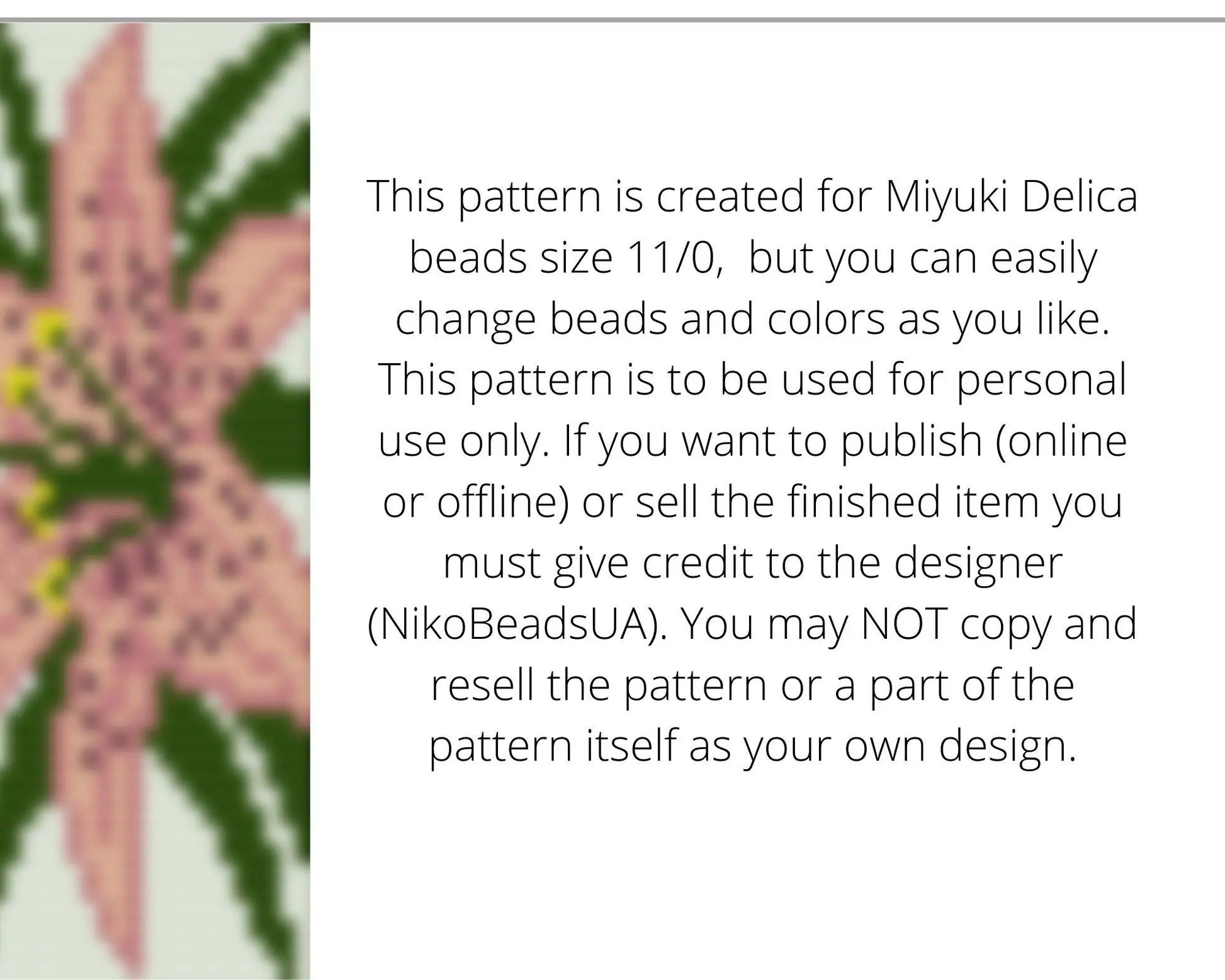 Pink Lily Loom pattern for beaded bracelet NikoBeadsUA