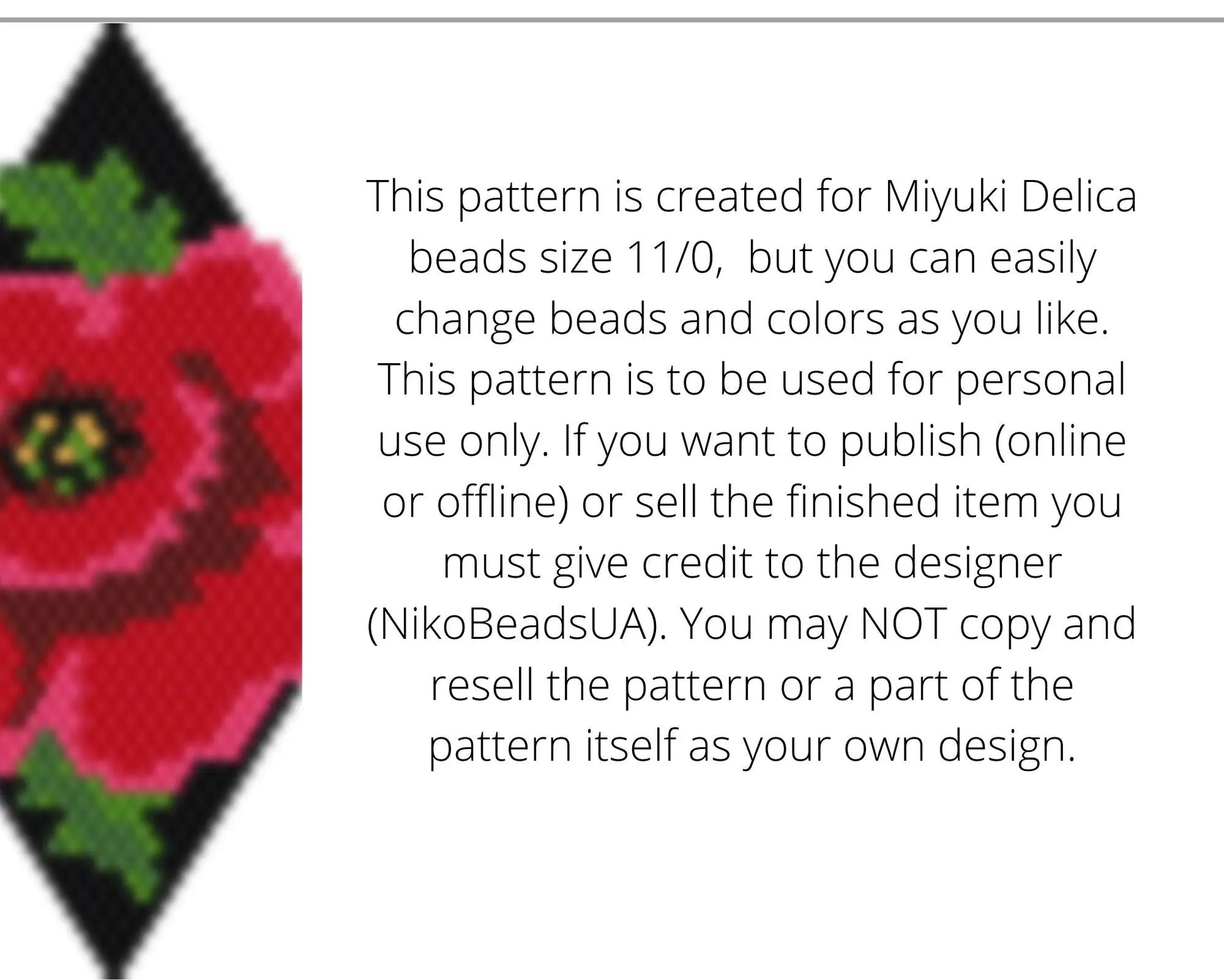 Poppy Brick Stitch pattern for beaded diamond pendant, earrings NikoBeadsUA