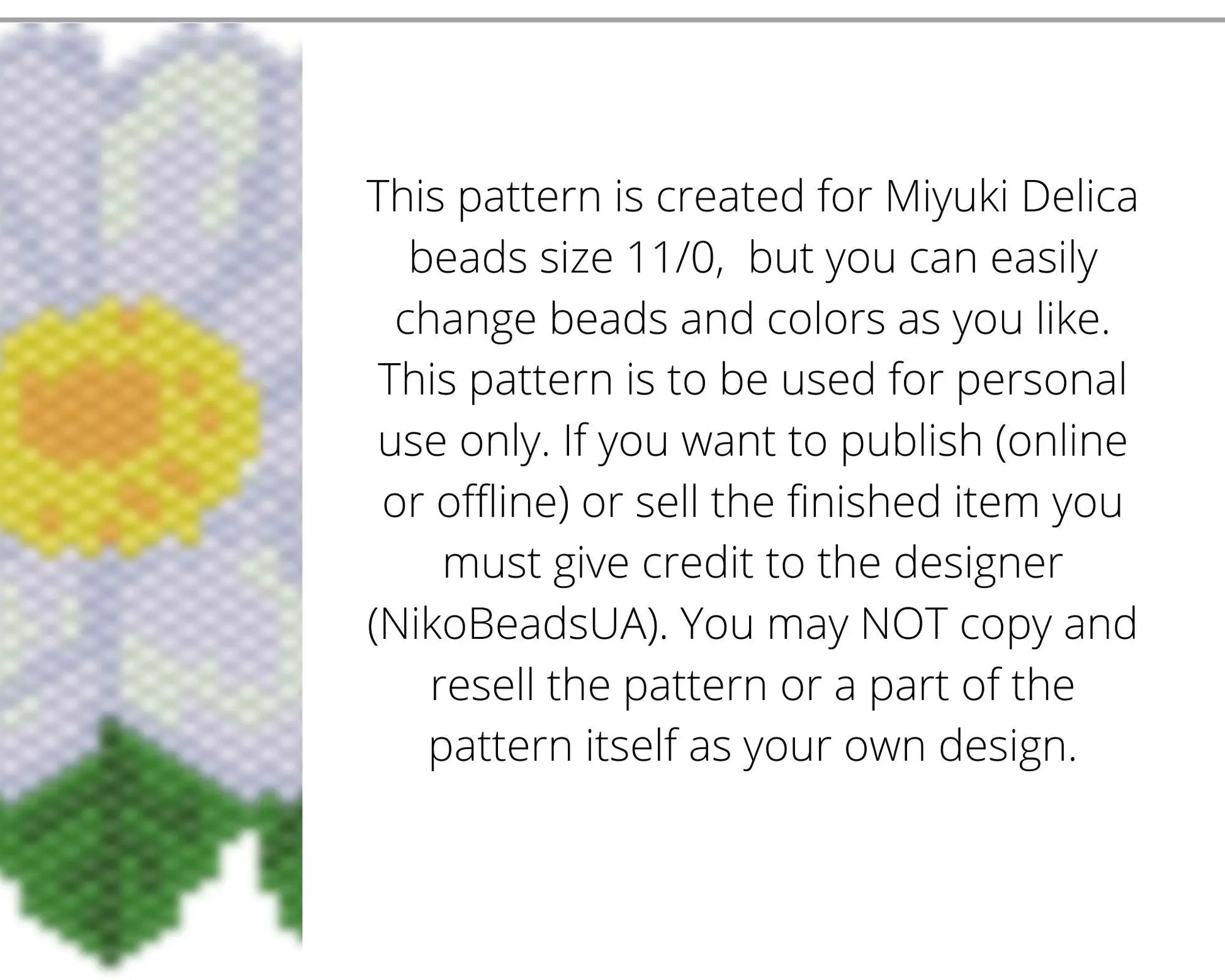 Daisy Brick Stitch pattern for beaded pendant and earrings NikoBeadsUA