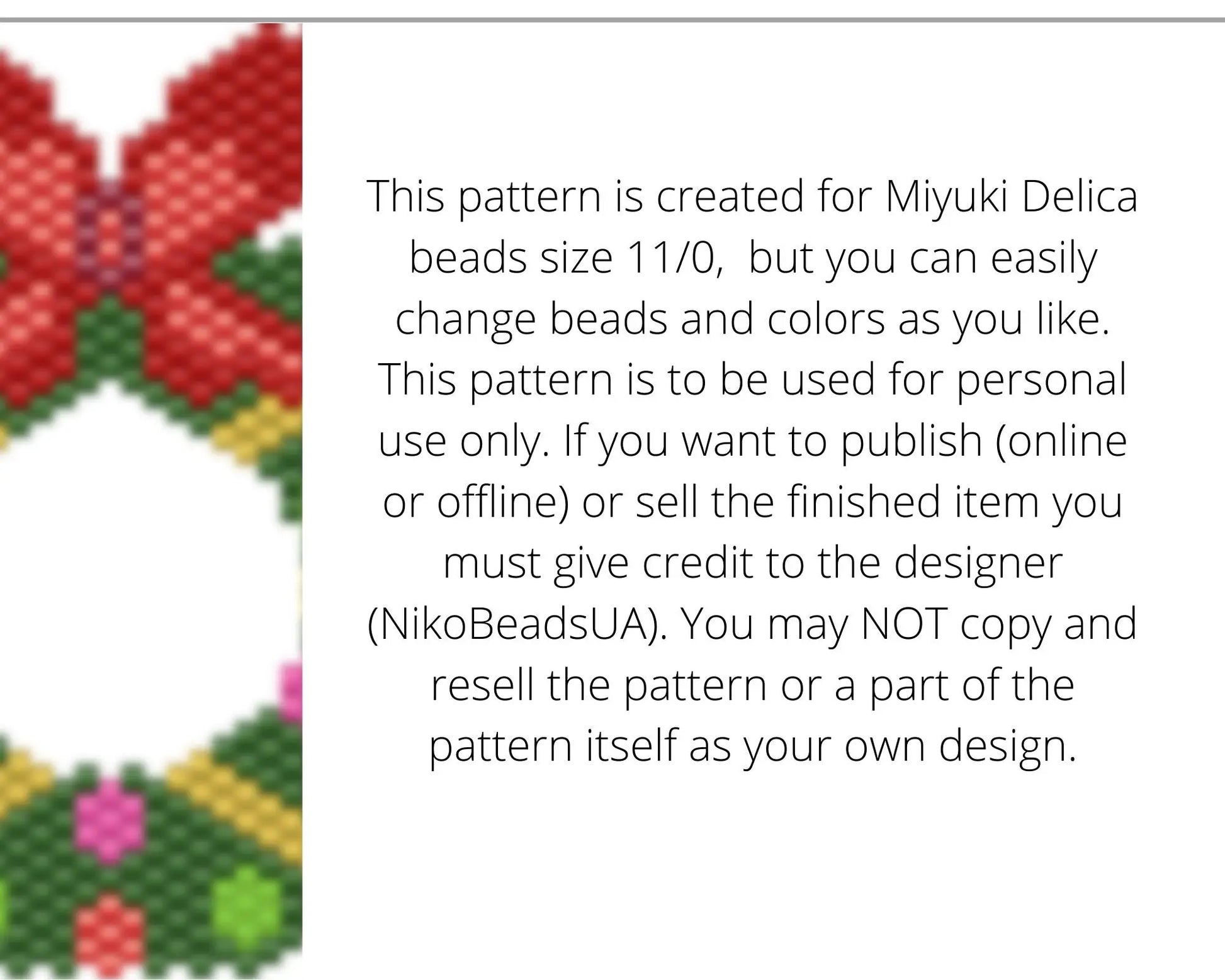 Christmas Wreath Brick Stitch pattern for beaded pendant and earrings NikoBeadsUA
