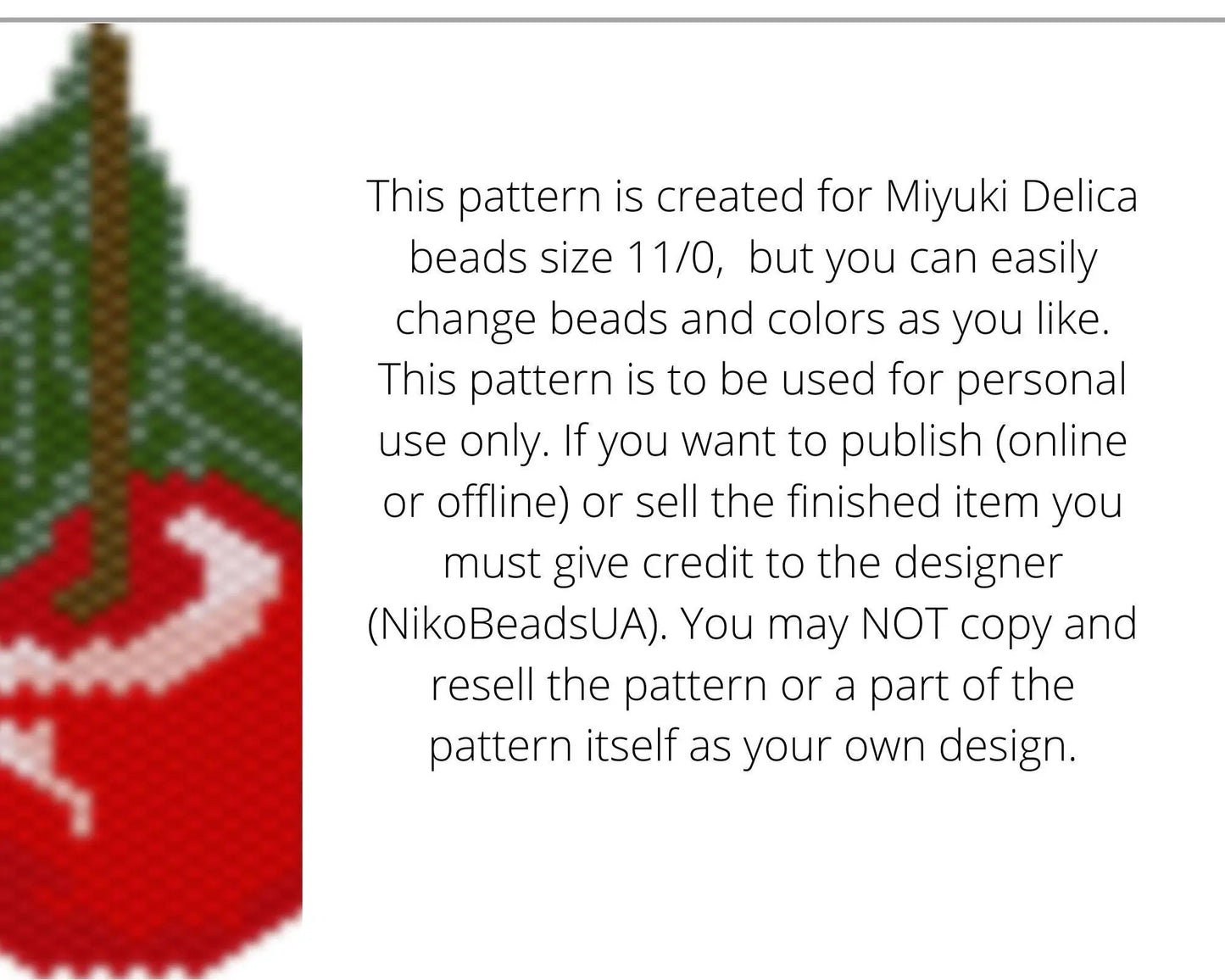Cherry Brick Stitch pattern for beaded pendant and earrings - NikoBeadsUA