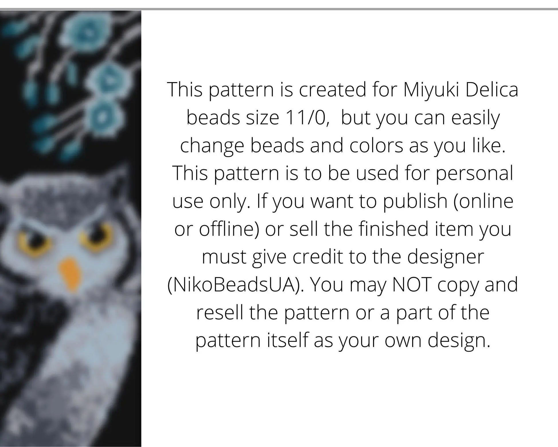 Owl even peyote pattern for beaded bracelet NikoBeadsUA