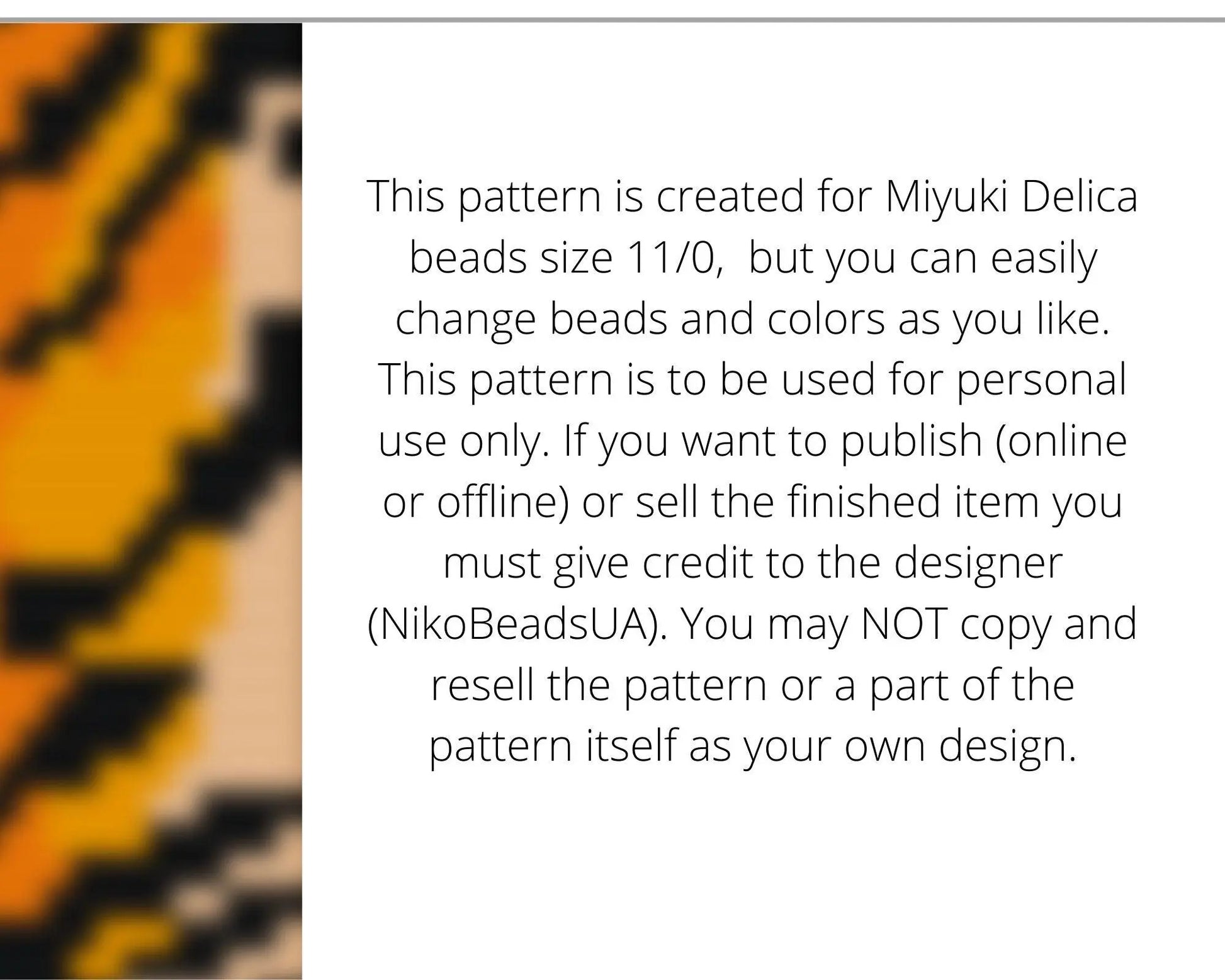 Tiger Print Loom pattern for narrow beaded bracelet - NikoBeadsUA