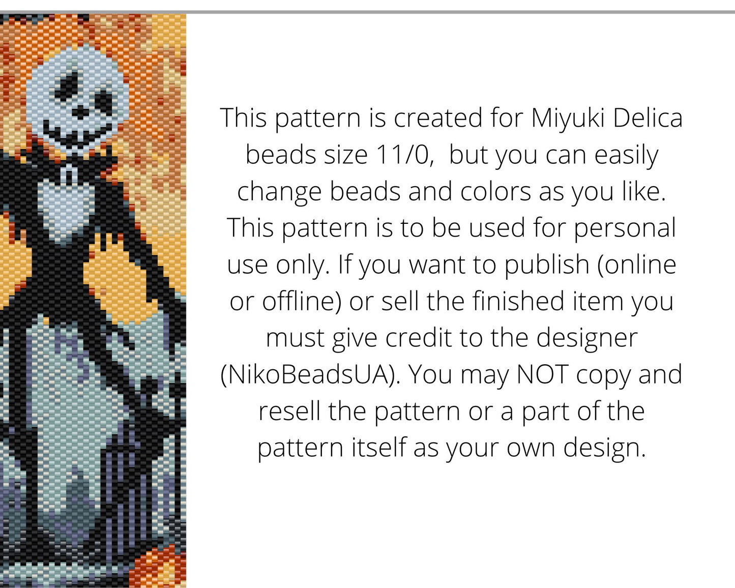 Skeleton even peyote and loom patterns for beaded bracelet or bookmark