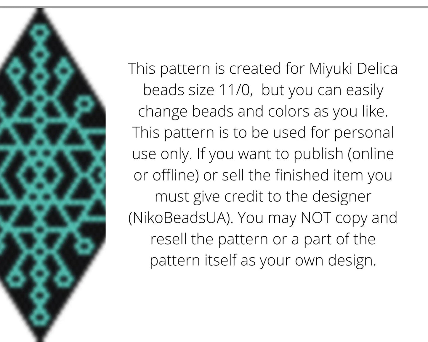 Snowflake Brick Stitch pattern for beaded pendant and earrings NikoBeadsUA