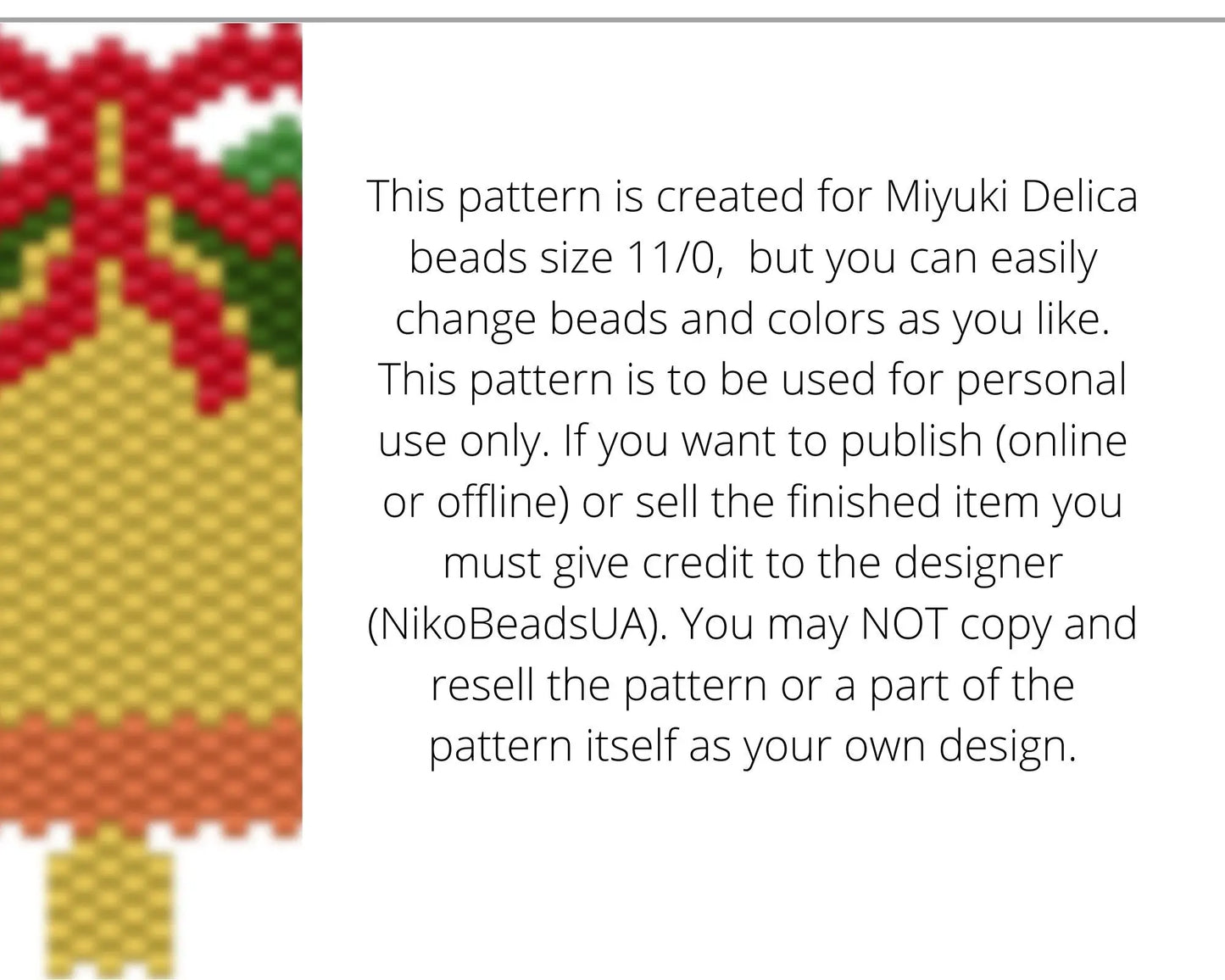 Christmas Bells Brick Stitch pattern for beaded pendant and earrings NikoBeadsUA