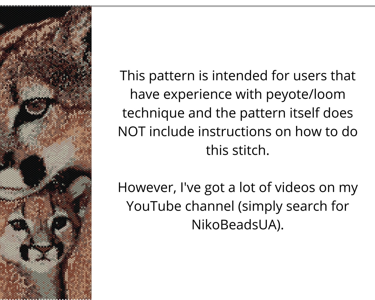 Puma and Cub even peyote and loom patterns for beaded tapestry