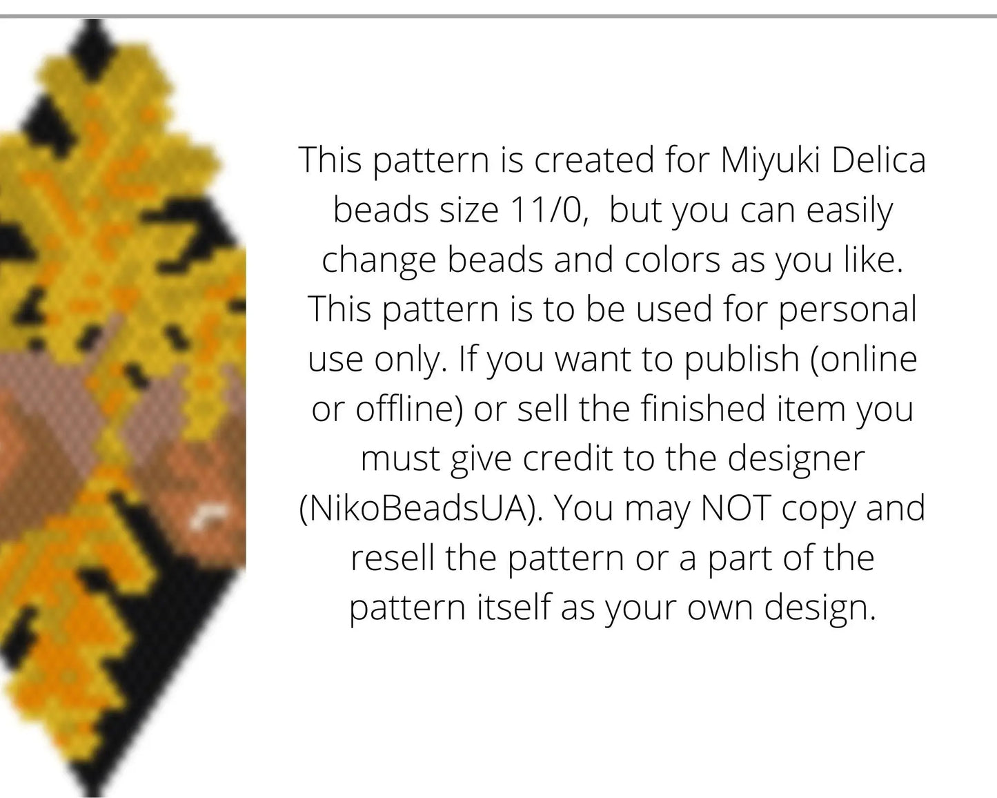 Acorn Brick Stitch pattern for beaded pendant and earrings NikoBeadsUA