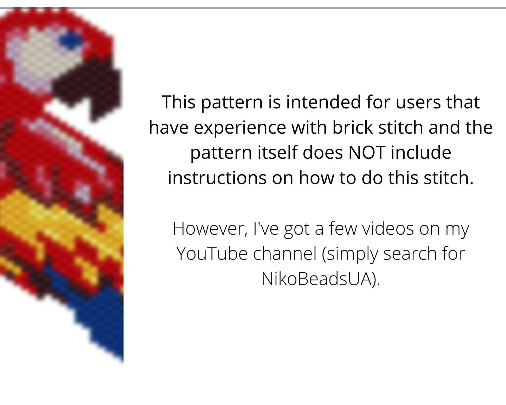 Parrot Brick Stitch pattern for beaded pendant and earrings NikoBeadsUA