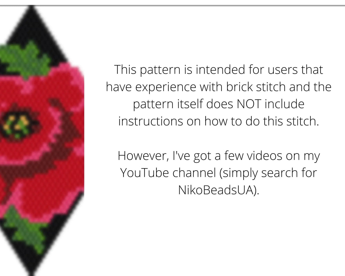 Poppy Brick Stitch pattern for beaded diamond pendant, earrings NikoBeadsUA