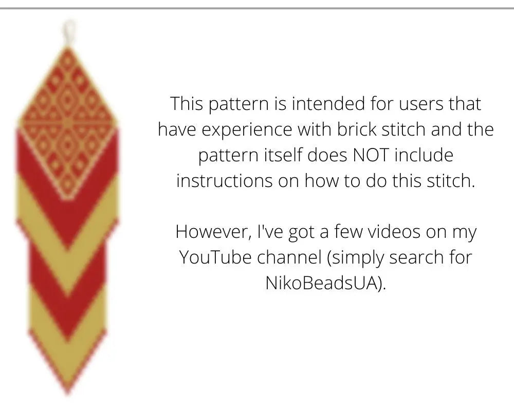 Red & Gold Brick Stitch pattern for fringe beaded earrings with diamond top NikoBeadsUA