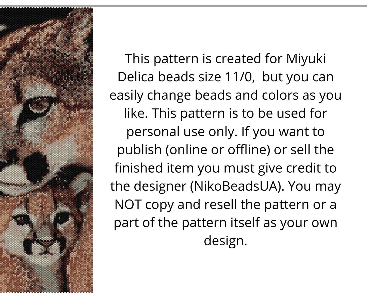 Puma and Cub even peyote and loom patterns for beaded tapestry