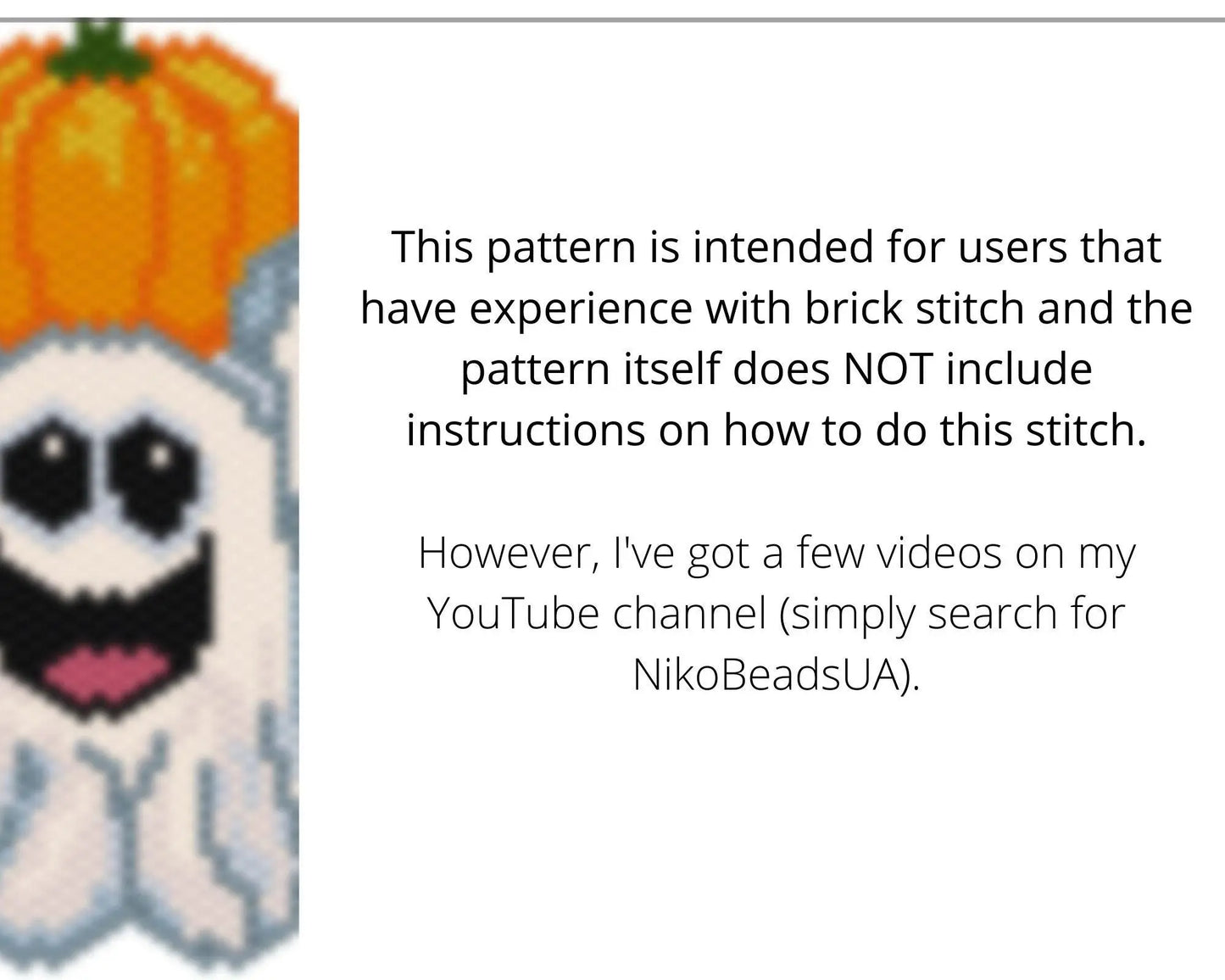 Ghost & Pumpkin Brick Stitch pattern for beaded pendant and earrings - NikoBeadsUA