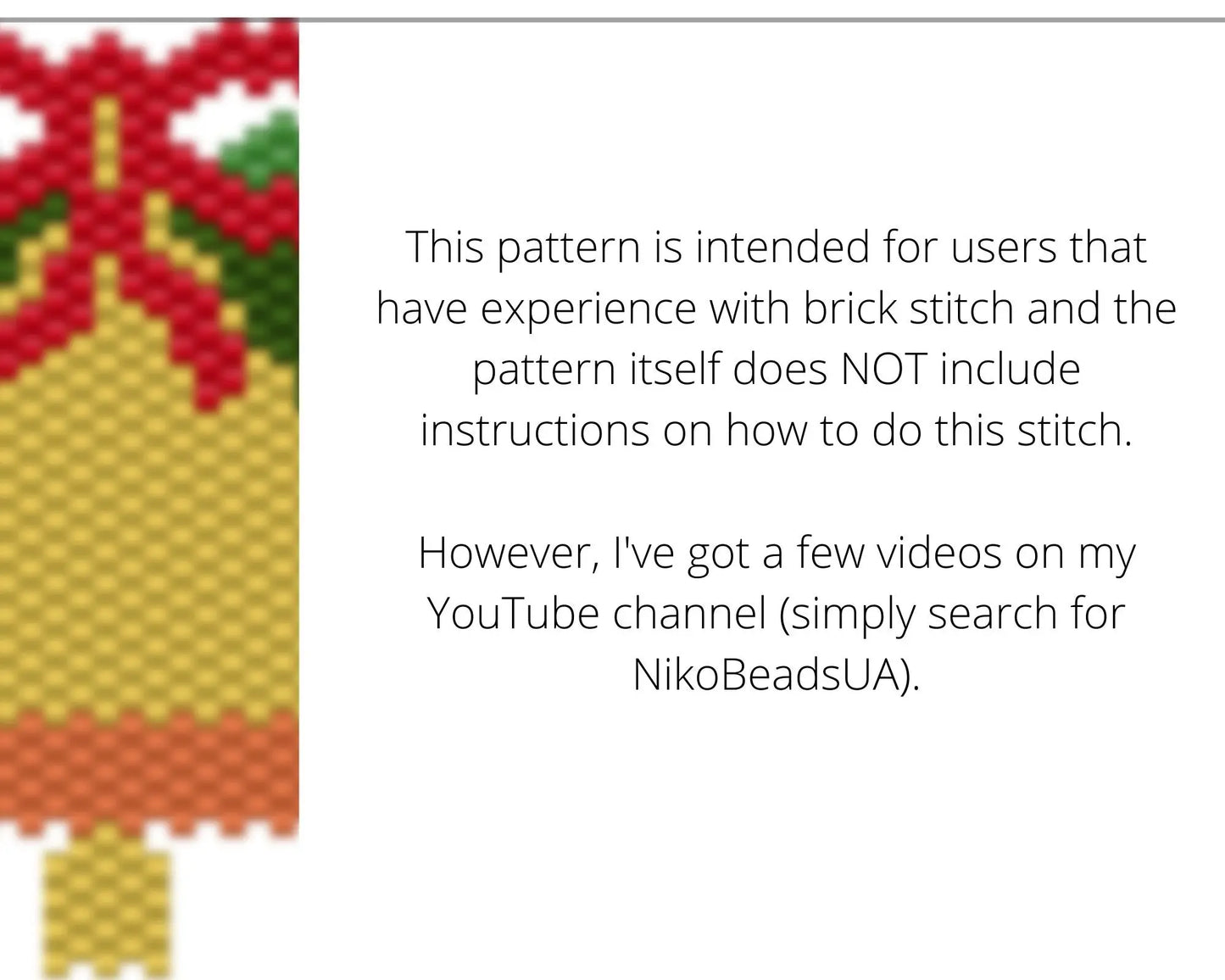 Christmas Bells Brick Stitch pattern for beaded pendant and earrings NikoBeadsUA
