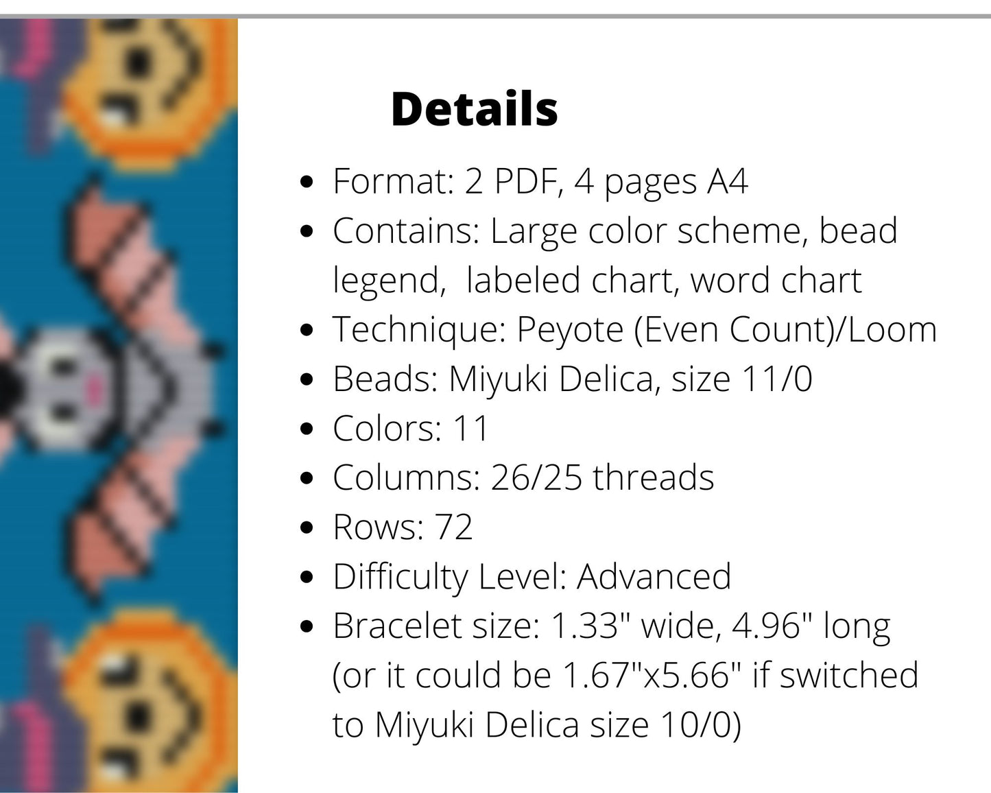 Halloween Bat & Pumpkin peyote and loom patterns for beaded bracelet