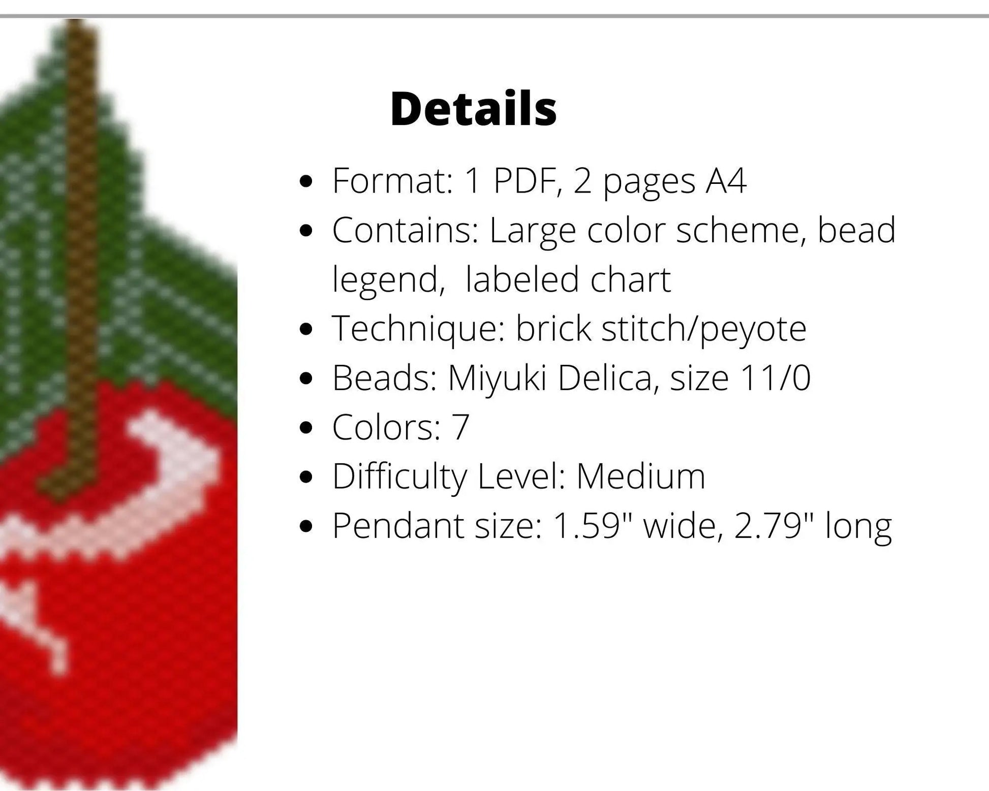 Cherry Brick Stitch pattern for beaded pendant and earrings - NikoBeadsUA
