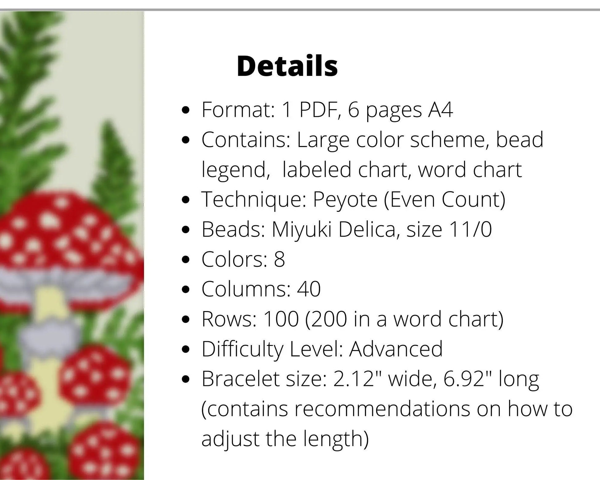 Amanita Mushroom even peyote pattern for beaded bracelet - NikoBeadsUA