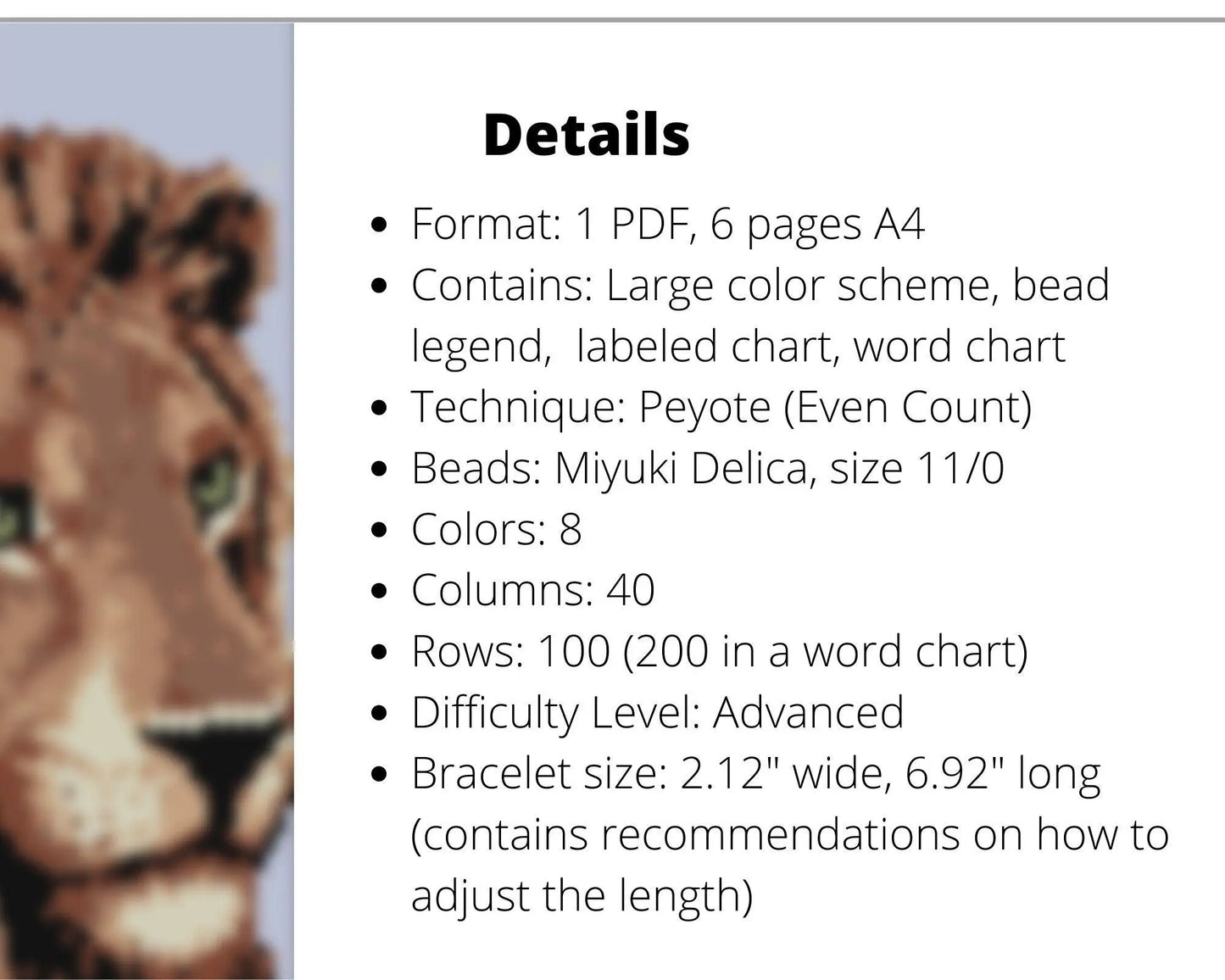 Lion even peyote pattern for beaded bracelet - NikoBeadsUA