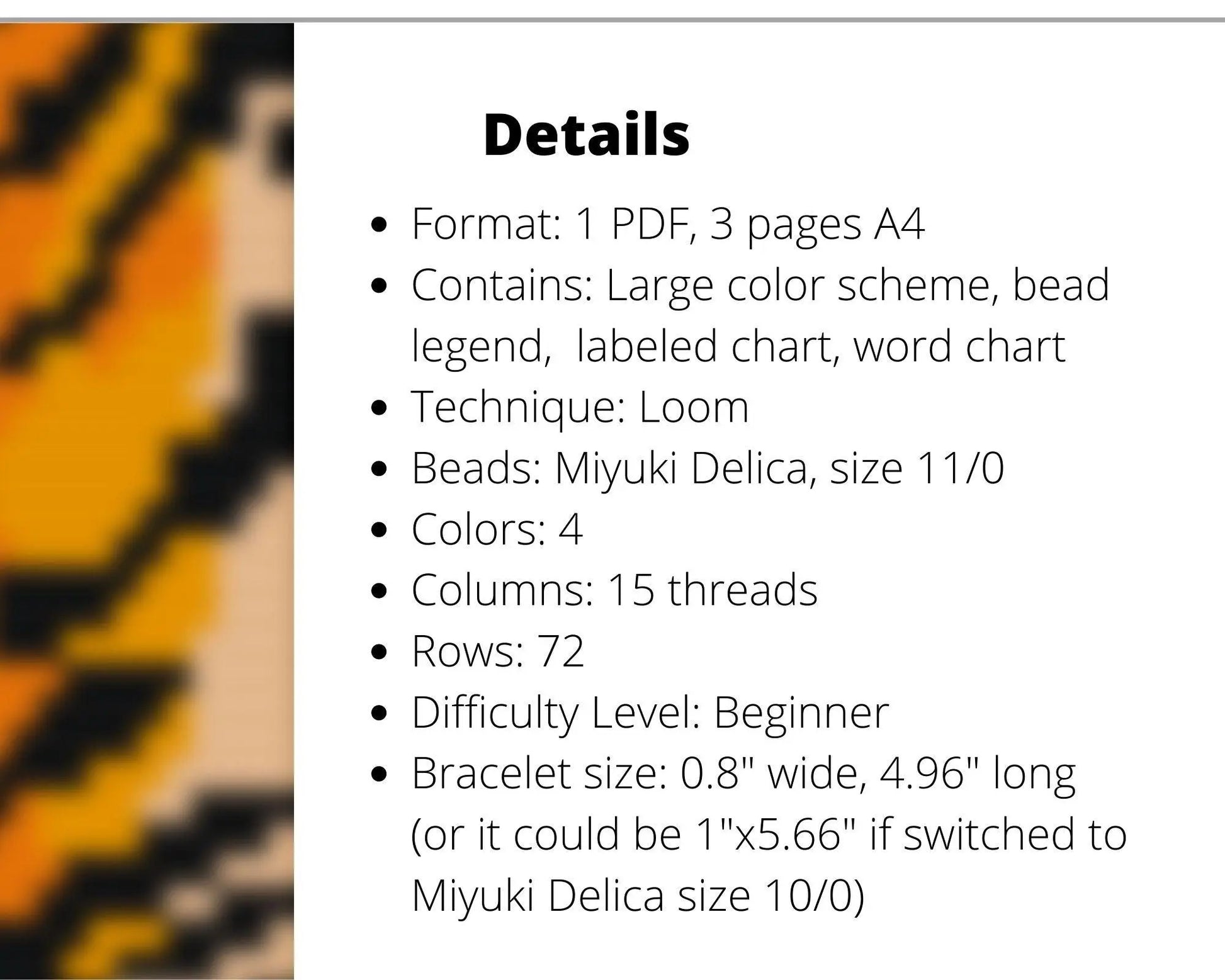 Tiger Print Loom pattern for narrow beaded bracelet - NikoBeadsUA