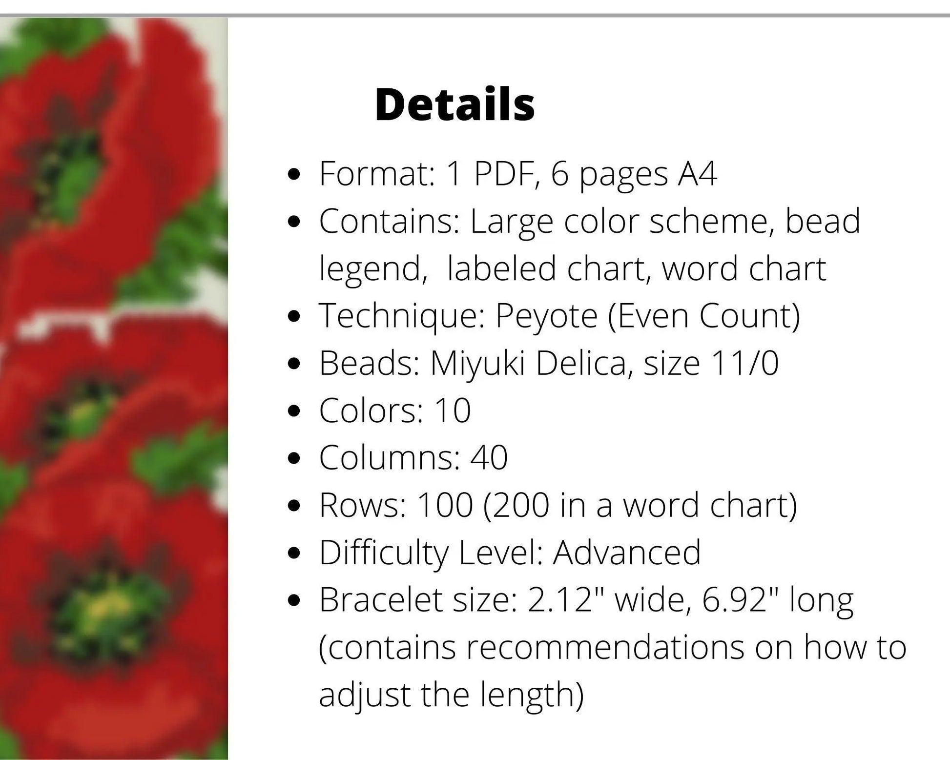 Poppy even peyote pattern for beaded bracelet - NikoBeadsUA