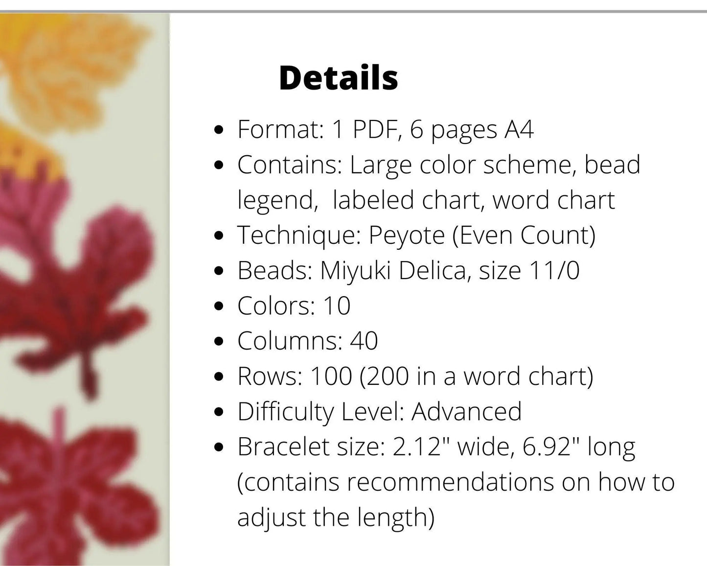 Autumn Leaves even peyote pattern for beaded bracelet - NikoBeadsUA