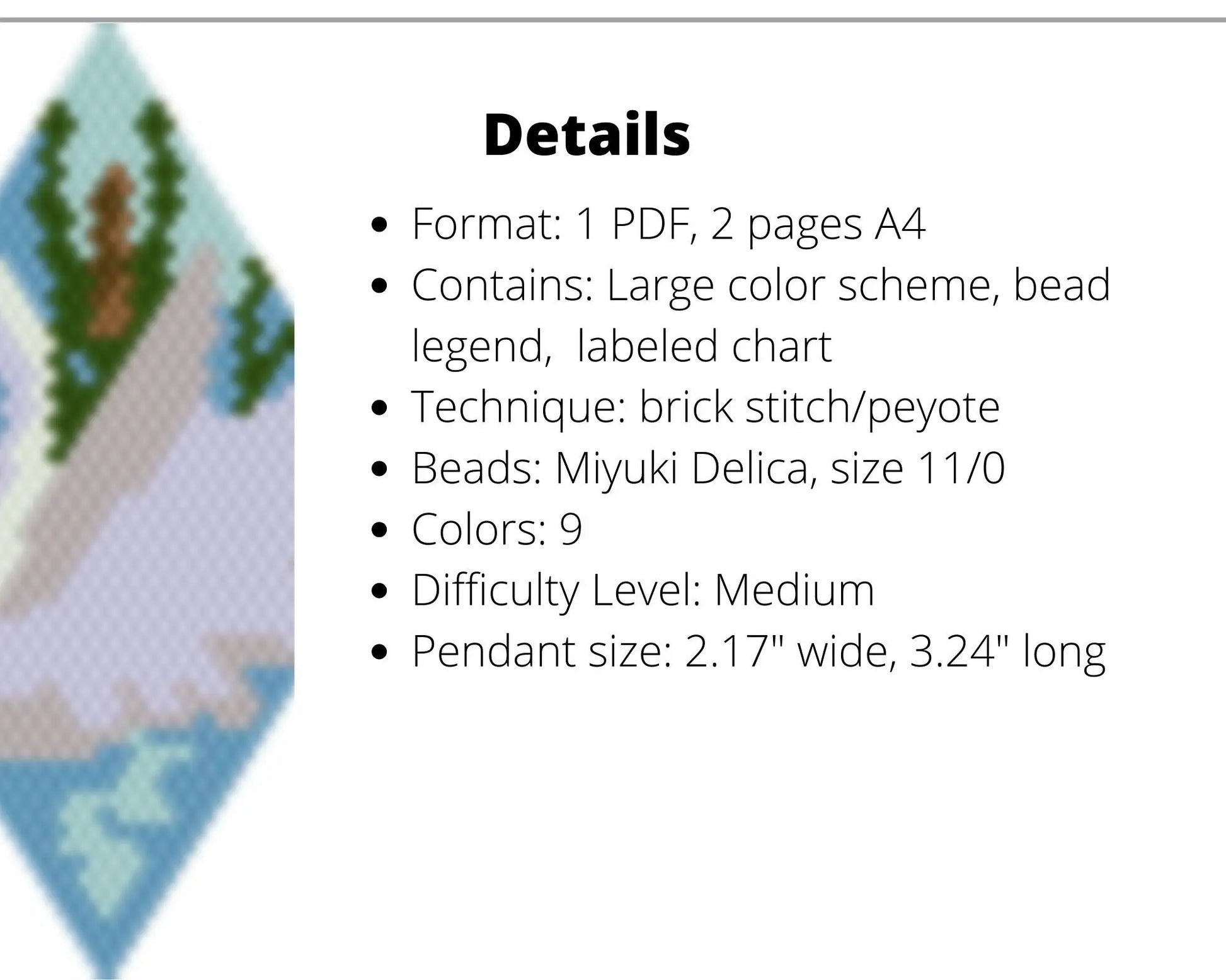 Swan Brick Stitch pattern for beaded pendant and earrings NikoBeadsUA