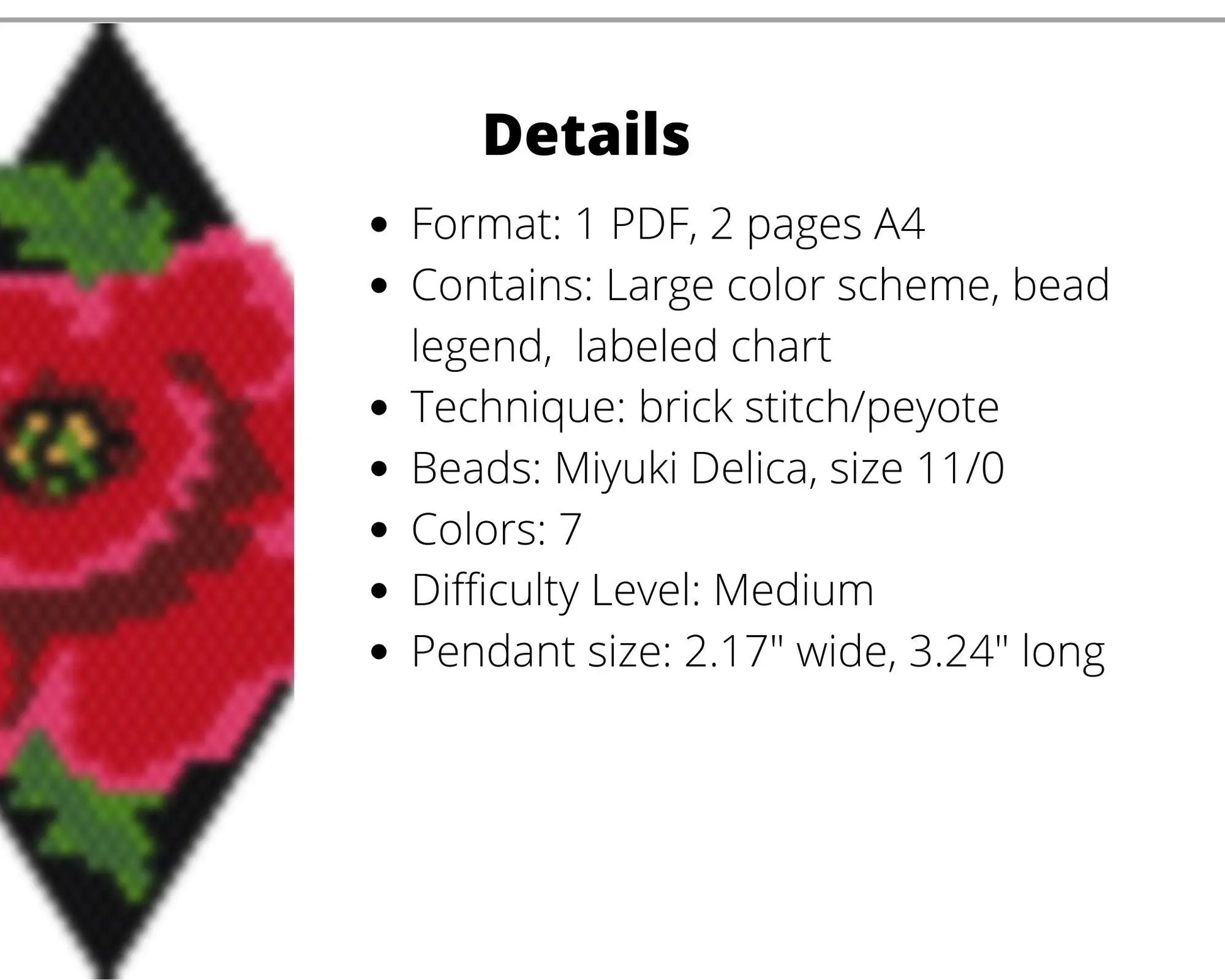 Poppy Brick Stitch pattern for beaded diamond pendant, earrings NikoBeadsUA
