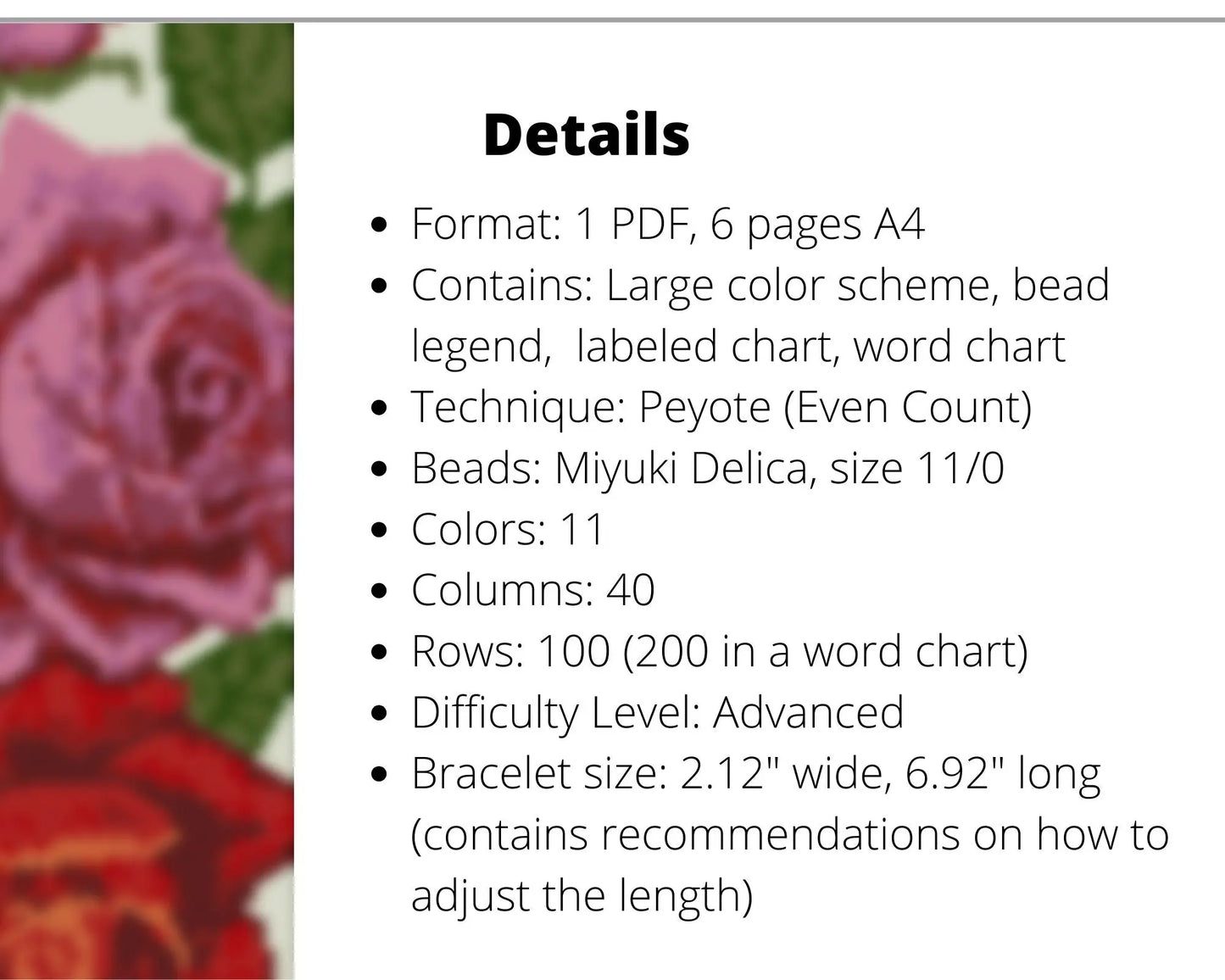 Tender Roses even peyote pattern for beaded bracelet NikoBeadsUA