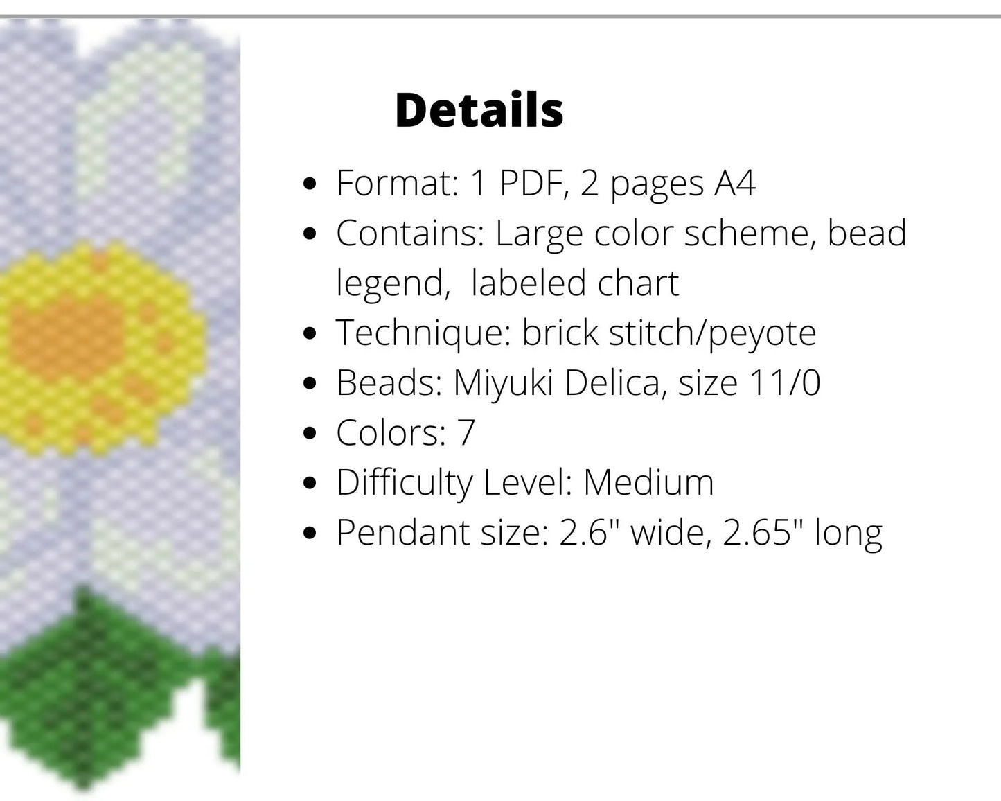 Daisy Brick Stitch pattern for beaded pendant and earrings NikoBeadsUA