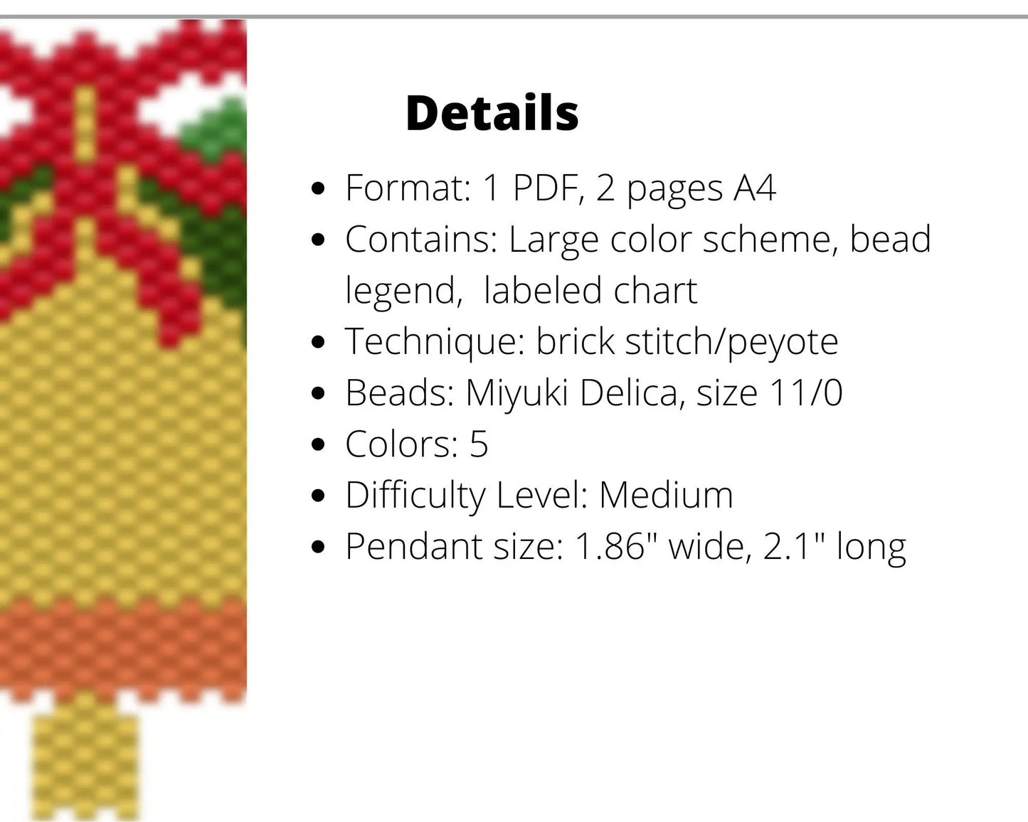 Christmas Bells Brick Stitch pattern for beaded pendant and earrings NikoBeadsUA