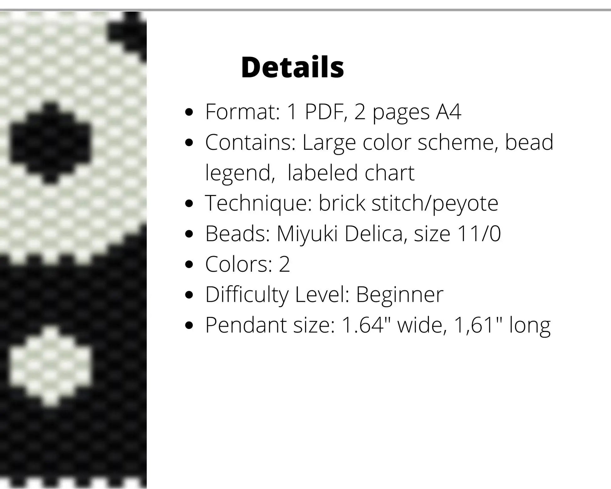 Yin Yang Brick Stitch pattern for beaded pendant and earrings NikoBeadsUA