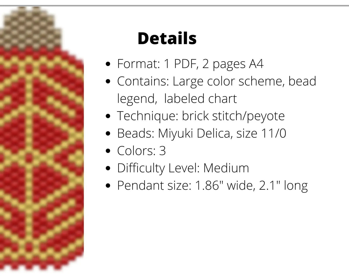 Christmas Ornament Brick Stitch pattern for beaded pendant and earrings NikoBeadsUA