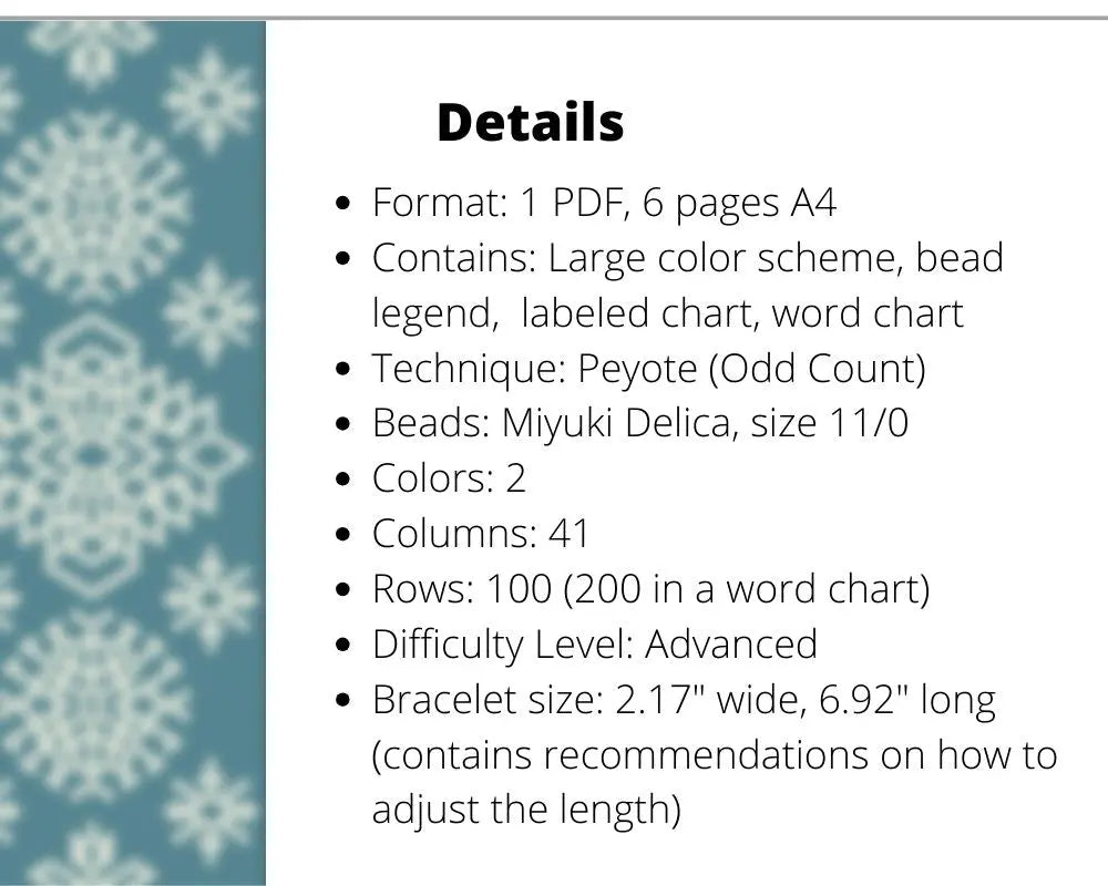 Snowflakes odd peyote pattern for beaded bracelet NikoBeadsUA
