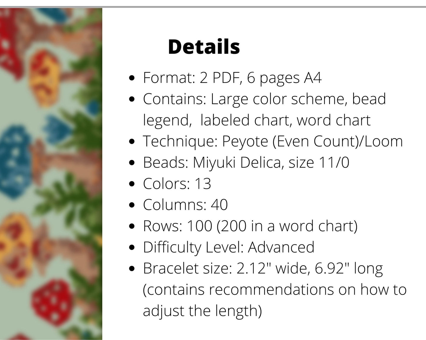 Mushroom Madness even peyote and loom patterns for beaded bracelet