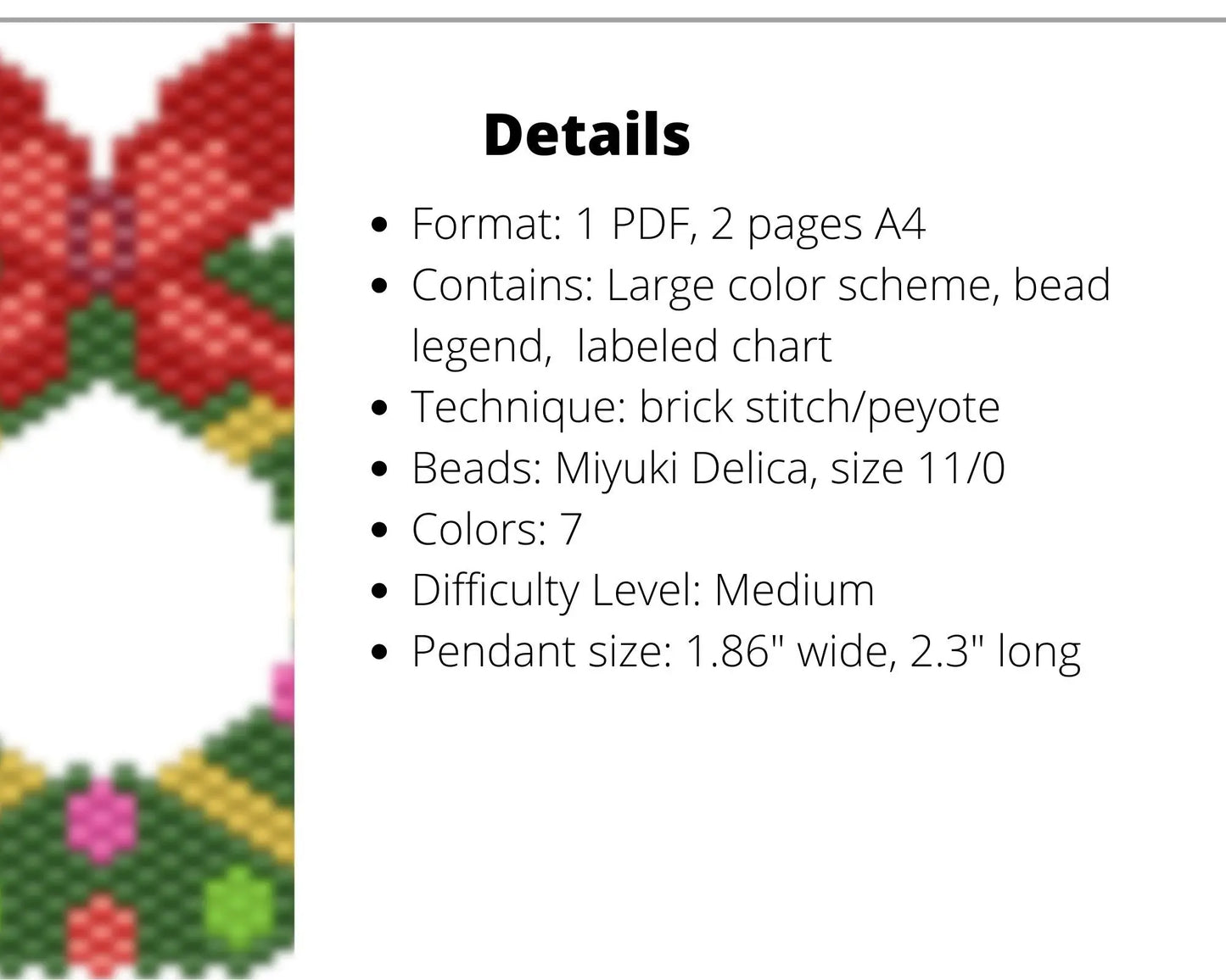 Christmas Wreath Brick Stitch pattern for beaded pendant and earrings NikoBeadsUA