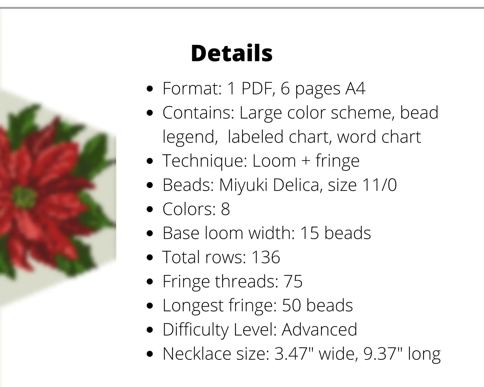 Poinsettia Beaded Loom Fringe Necklace Pattern NikoBeadsUA