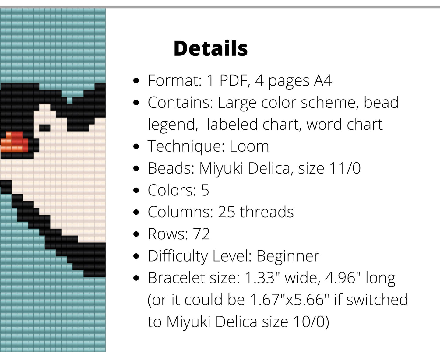 Penguin Loom pattern for beaded bracelet