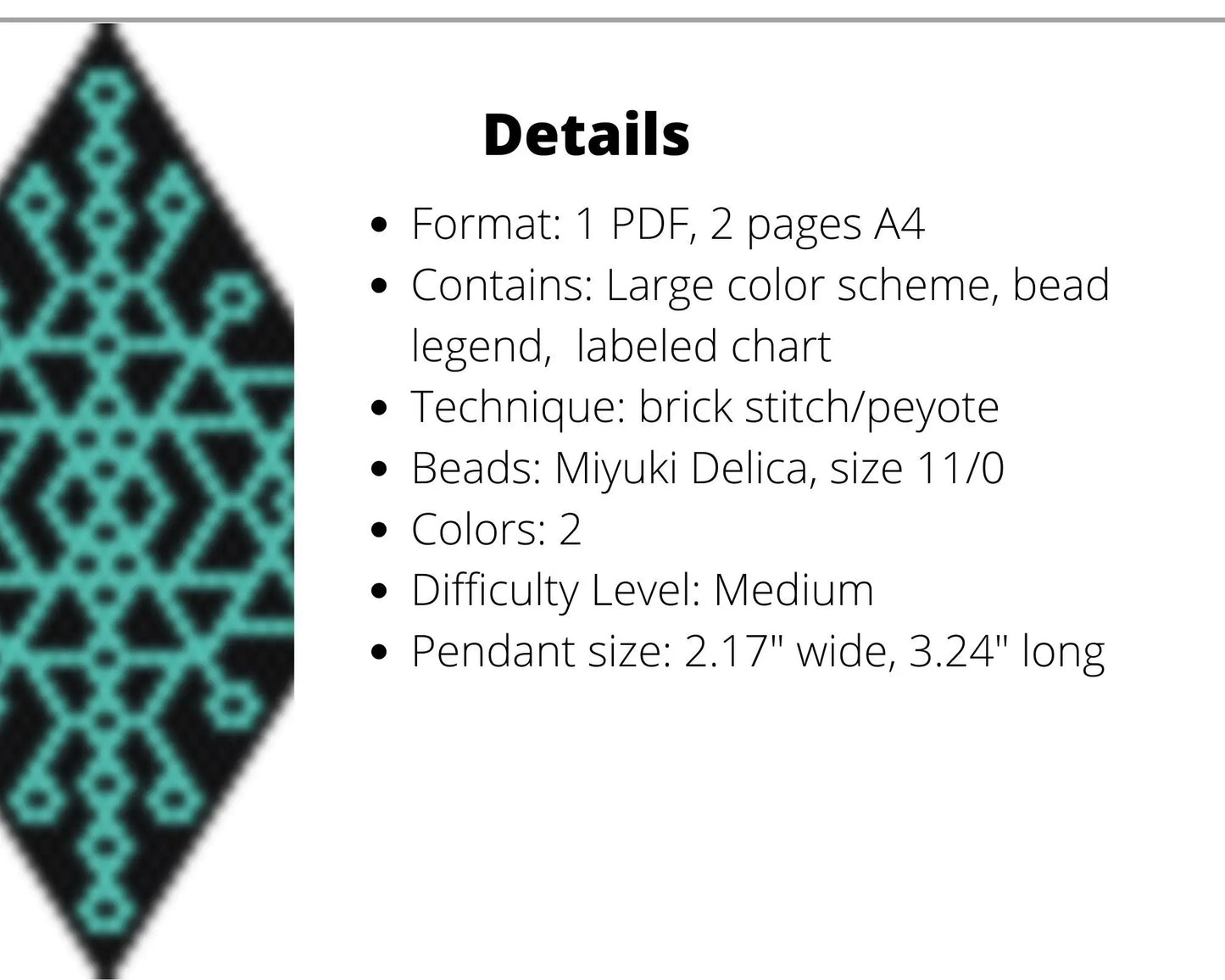 Snowflake Brick Stitch pattern for beaded pendant and earrings NikoBeadsUA