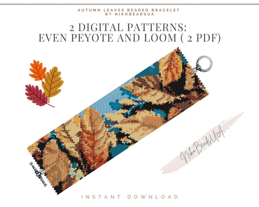 Autumn Leaves even peyote and loom patterns for beaded bracelet or bookmark