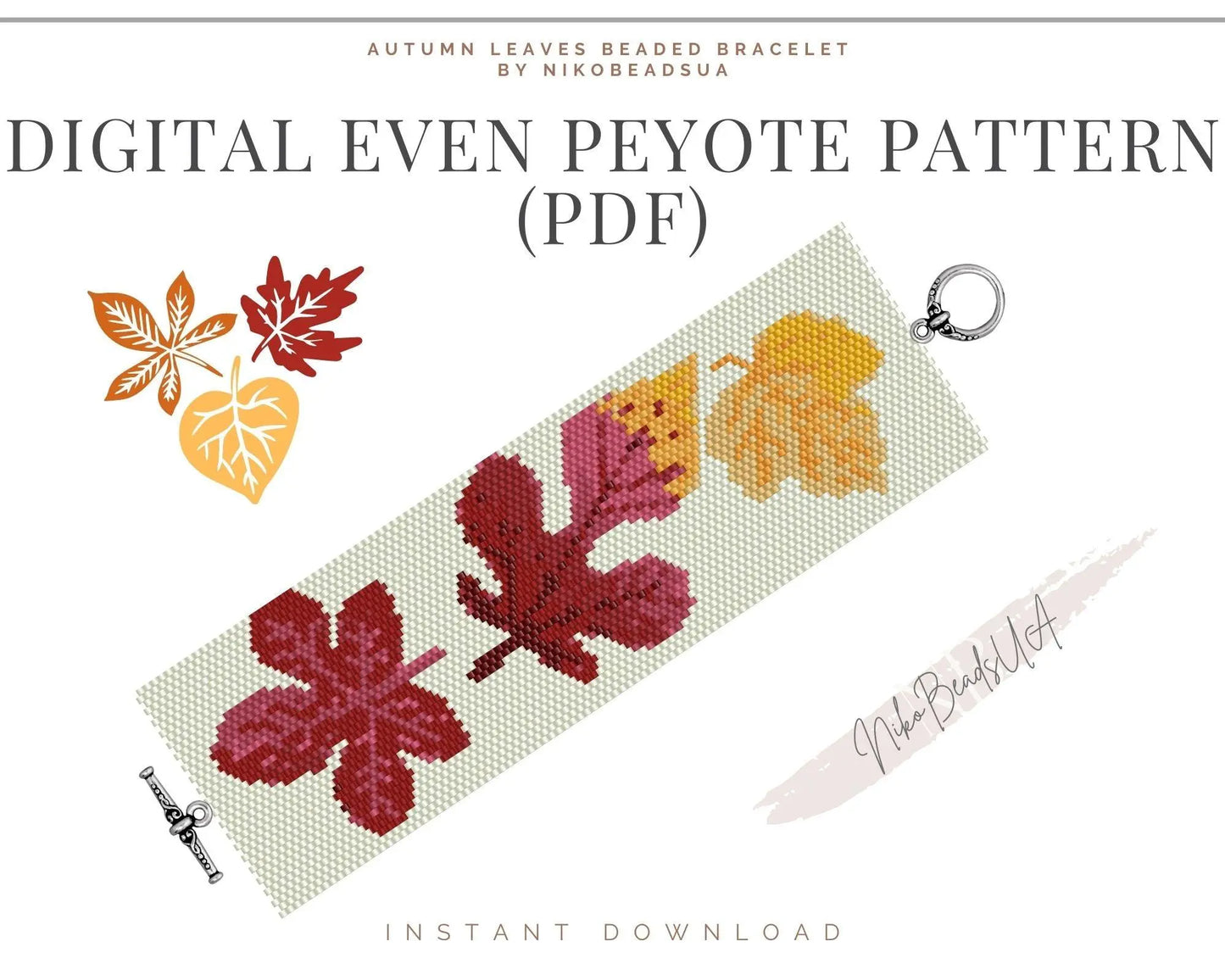 Autumn Leaves even peyote pattern for beaded bracelet - NikoBeadsUA