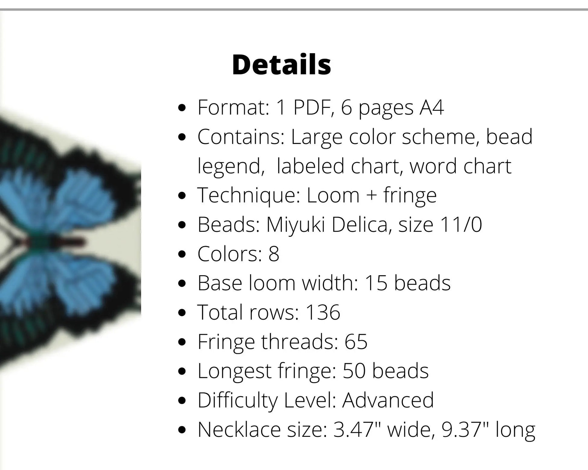 Blue Butterfly Beaded Loom Fringe Necklace Pattern NikoBeadsUA