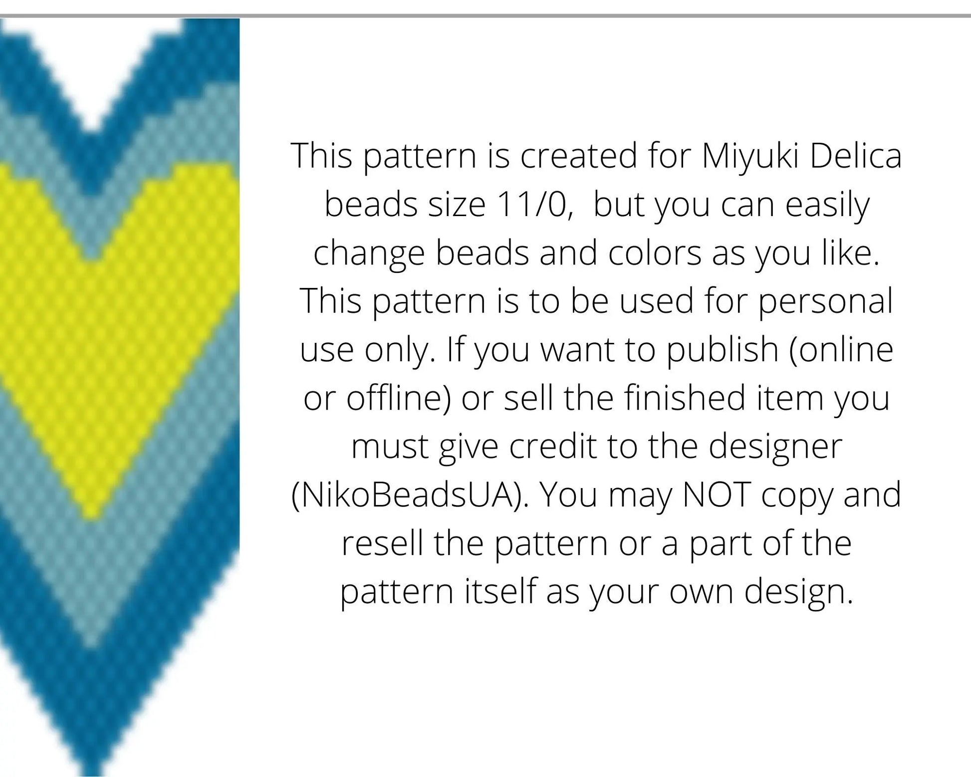 Blue Heart Brick Stitch pattern for beaded diamond pendant, earrings NikoBeadsUA