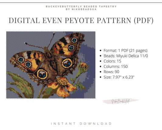 Buckeye Butterfly even peyote pattern for beaded tapestry NikoBeadsUA