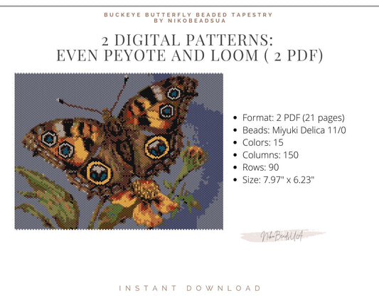 Buckeye Butterfly even peyote and loom patterns for beaded tapestry