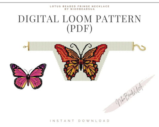 Butterfly Beaded Loom Fringe Necklace Pattern NikoBeadsUA