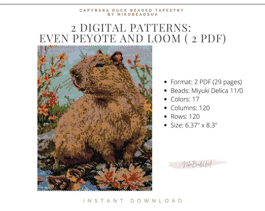 Capybara and Duck even peyote and loom patterns for beaded tapestry NikoBeadsUA